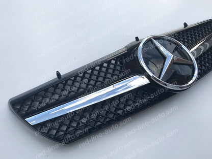 Mercedes W215 CL-Class C215 Coupe Black AMG Front Grille with STAR, Chrome Single-fin