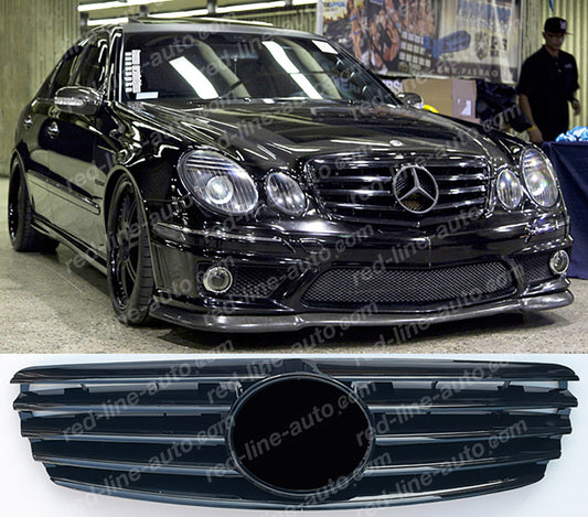 Pre-facelift Mercedes W211 E-Class Saloon S211 Estate AMG Sport Grille with Star, Full Gloss Black