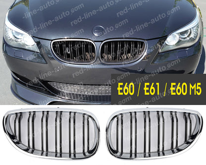 BMW 5 Series E60 Saloon E61 Estate M-Power Grille,  Black Twin-Bar with Chrome Rim