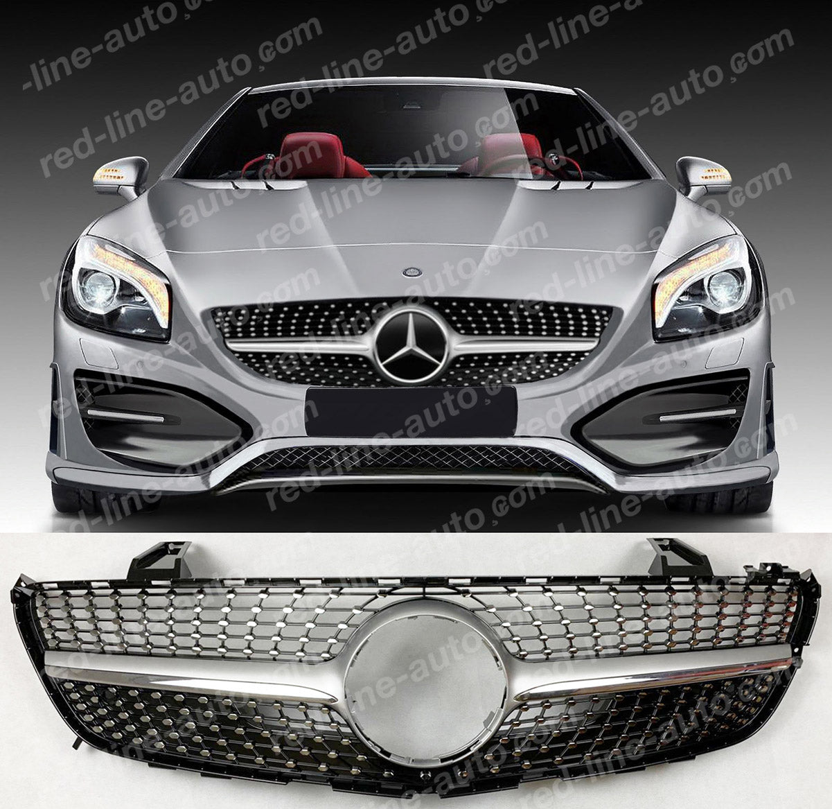 Pre-facelift Mercedes R231 SL-Class Roadster AMG Iridium Silver Grille, Chrome Diamond