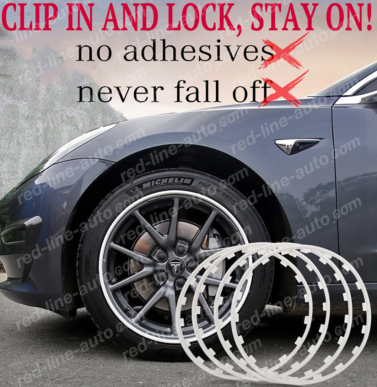 19" inch White 4 Alloy Wheel Protectors ROBUST Rim Guard Clip-in and Lock non-adhesive