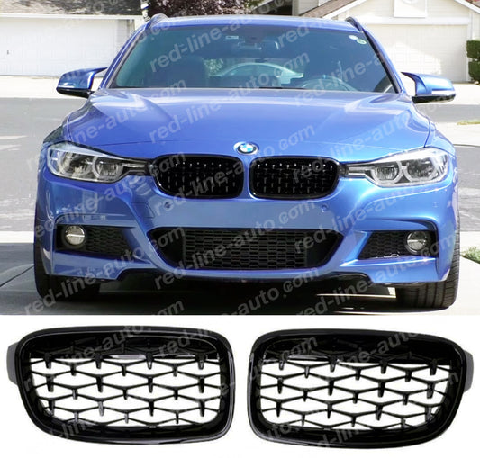 BMW 3 Series F30 Saloon F31 Estate M-Performance Diamond Front Grille, Full Gloss Black