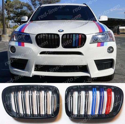 Pre-Facelift BMW F25 X3 SUV Dual-slat Front Grille, Black With M-Power Tri-Colours