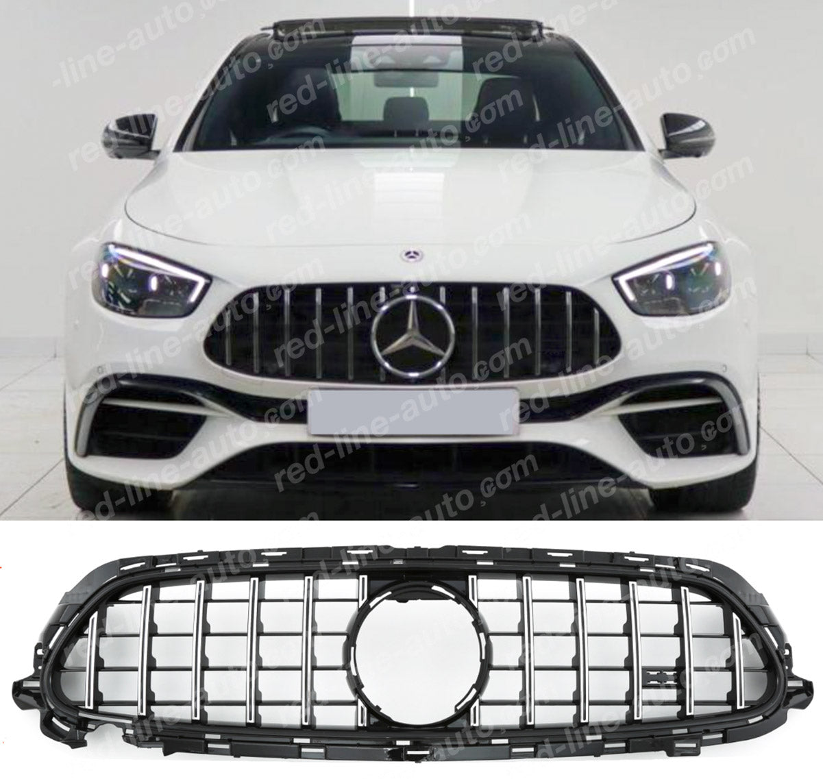 Facelift Mercedes W213 E-Class Saloon S213 Estate AMG Black GT Front Grille, Chrome Panamericana