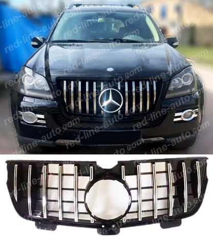 Pre-facelift Mercedes X164 GL SUV AMG Black GT Front Grille, Chrome Panamericana GLS63-look