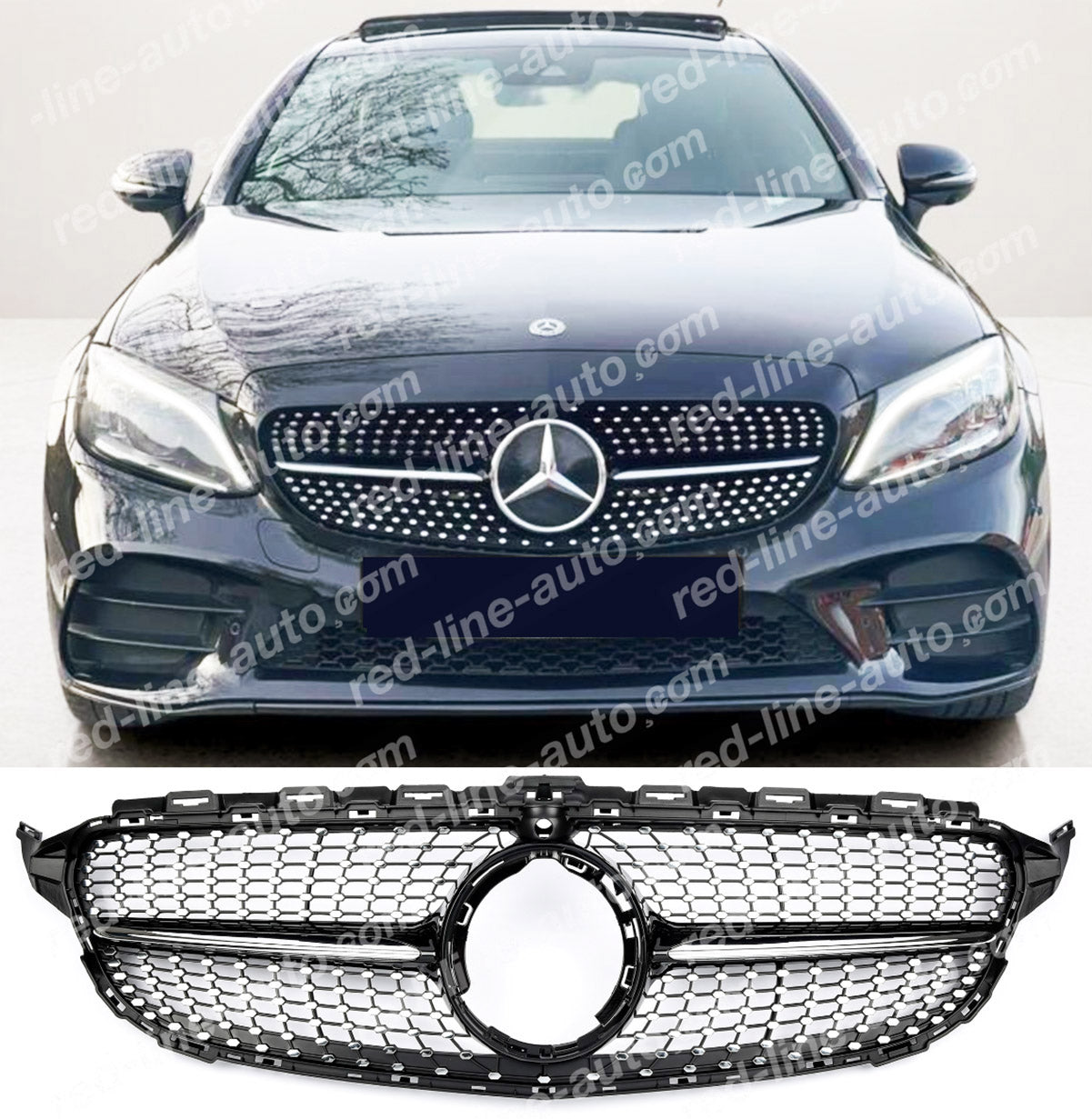 Facelift Mercedes W205 C-Class S205 C205 A205 Black AMG Grille, Chrome Diamond With Camera