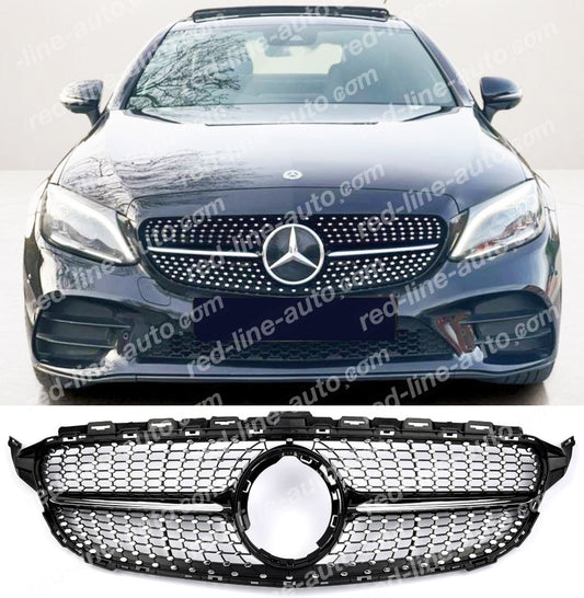 Facelift Mercedes W205 C-Class S205 C205 A205 Black AMG Grille, Chrome Diamond No-Camera