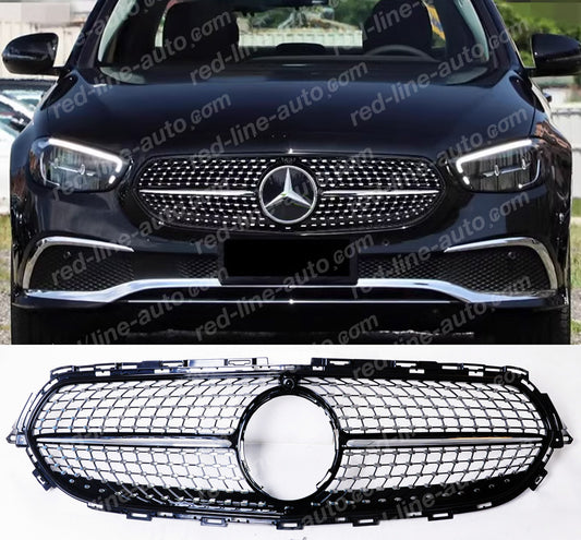 Facelift Mercedes non-AMG W213 E-Class Saloon S213 Estate Black Front Grille, Chrome Diamond