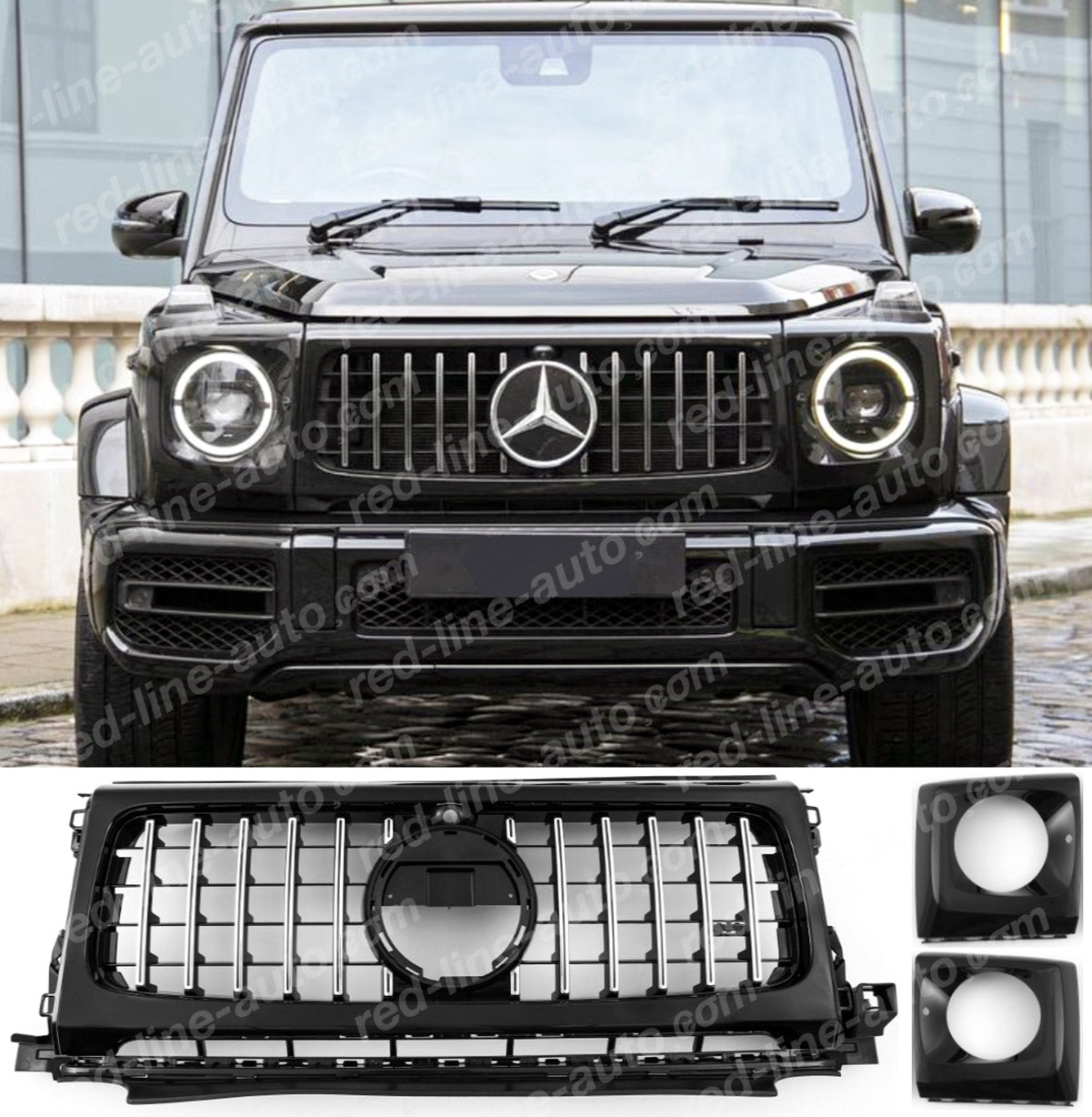 2019+ Mercedes W463 W464 G-Class SUV Wagon AMG G63 Black GT Grille, Chrome Panamericana