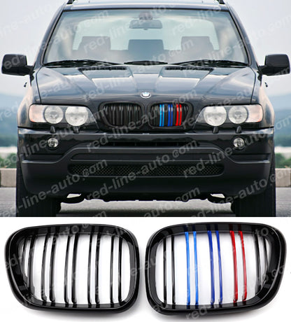 Pre-facelift BMW X5 E53 SUV Double-Bar Grilles, Black with M-Power Tri-colours