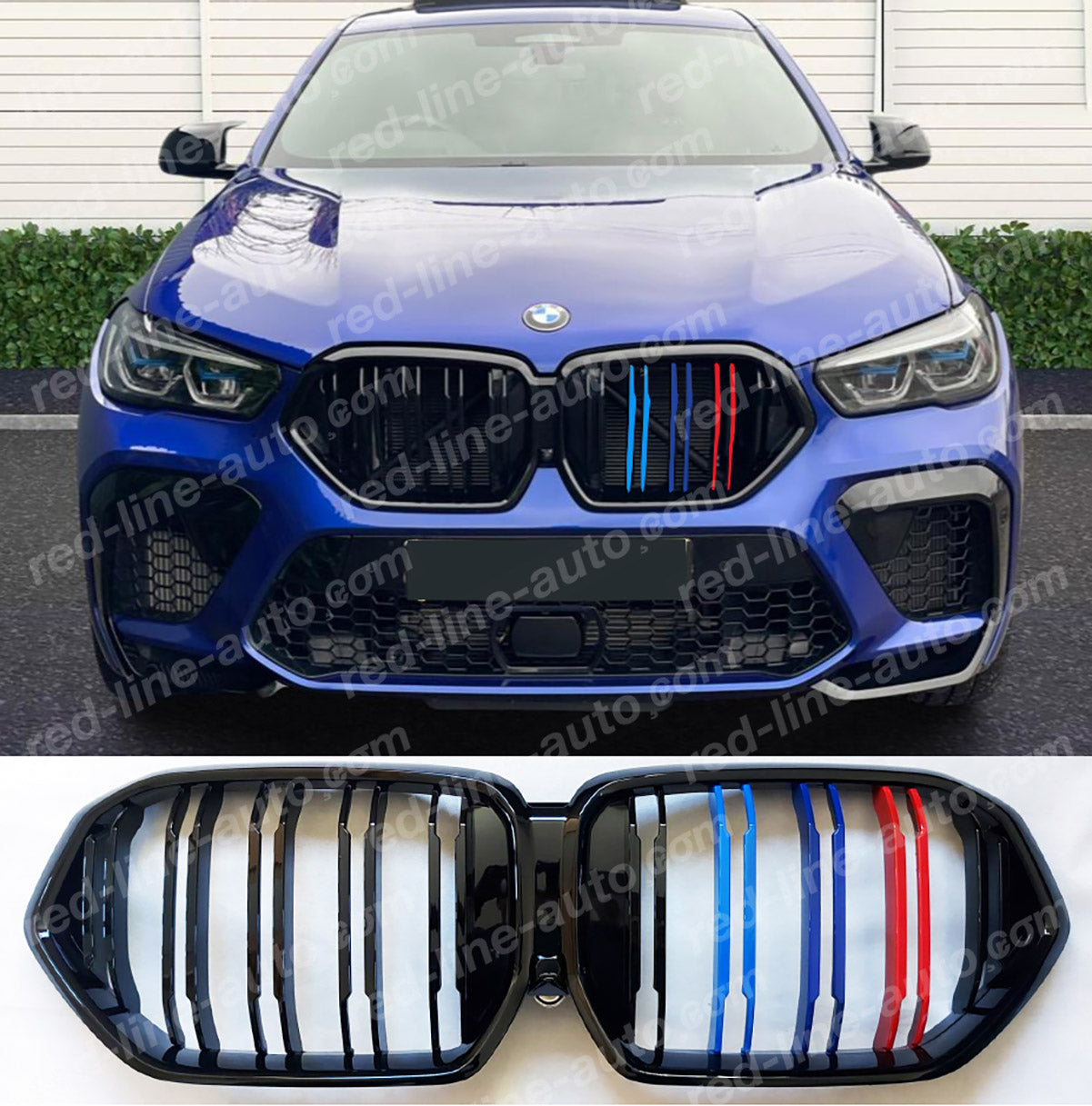 BMW G06 X6 SUV Coupe Dual-slat F96 X6M Front Grille, Black With M-Competition Tri-Colours