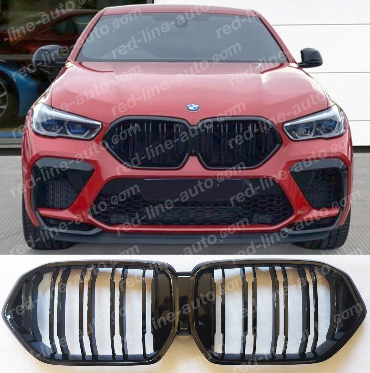 BMW G06 X6 SUV Coupe M-Performance F96 X6M Front Grille, Full Gloss Black Double-bar