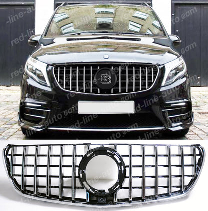 2020+ Facelift Mercedes W447 V-Class MPV Viano Black AMG GT Front Grille, Chrome Panamericana