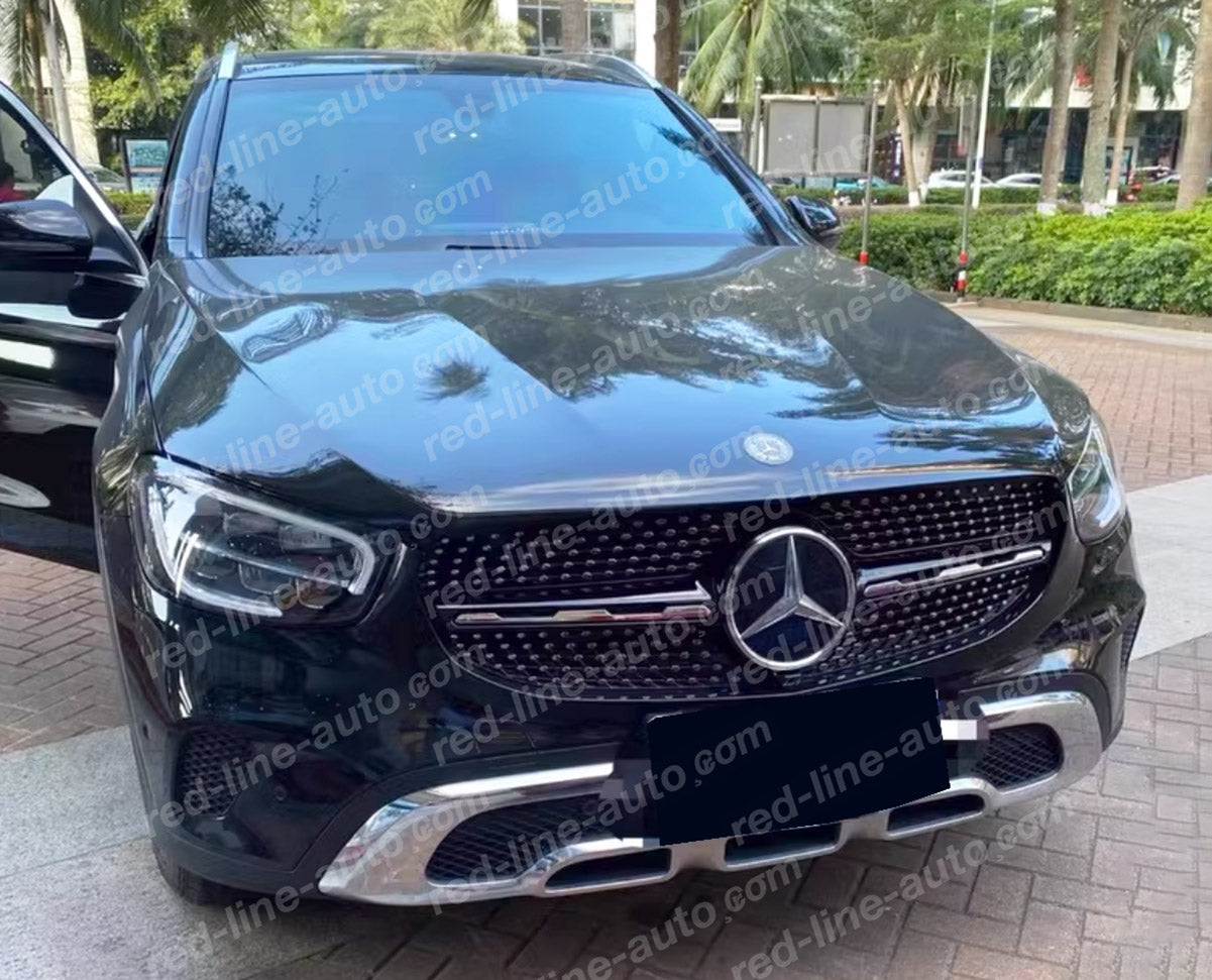 Facelift Mercedes Sport GLC X253 W253 SUV Black Front Grille, Non-AMG Bumper Chrome Diamond