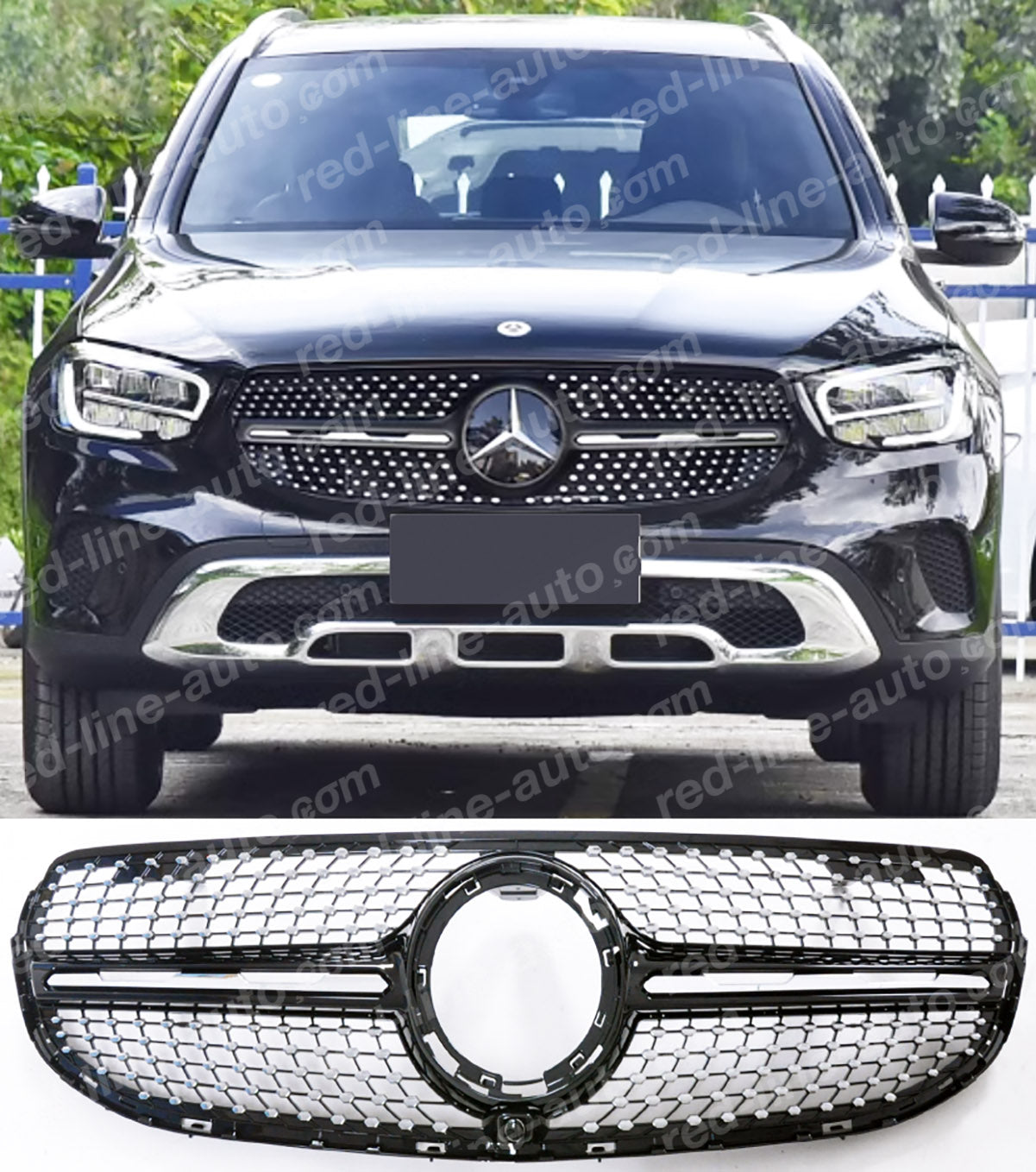 Facelift Mercedes Sport GLC X253 W253 SUV Black Front Grille, Non-AMG Bumper Chrome Diamond