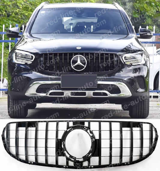 Facelift Mercedes Sport GLC X253 SUV GT Grille, Non-AMG Bumper, Panamericana Full Gloss Black