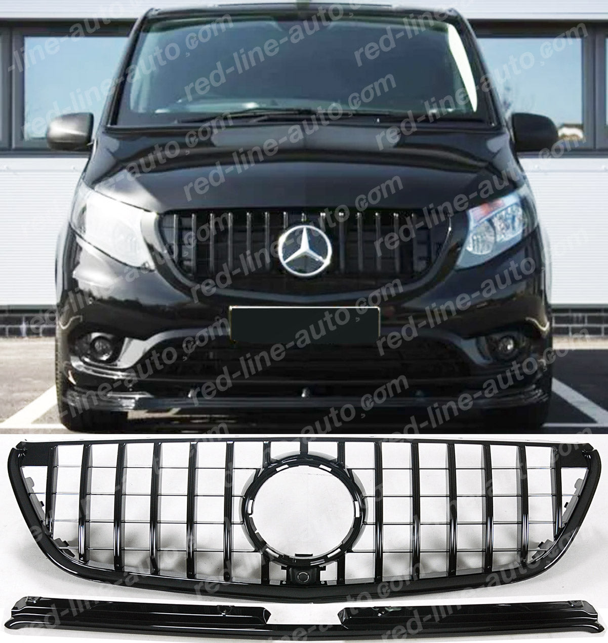 Pre-Facelift Mercedes W447 VITO AMG GT Grille, Full Gloss Black Panamericana