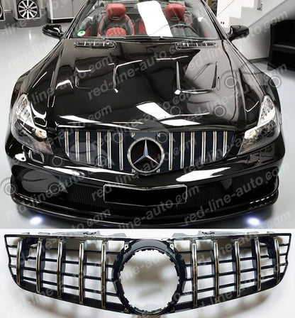 2008+ Facelift Mercedes R230 SL-Class Roadster AMG GT Grille, Black With Chrome Panamericana