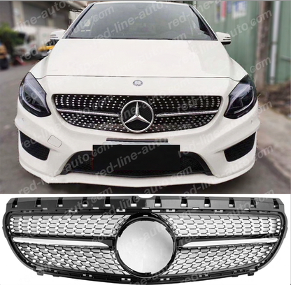 Facelift Mercedes W246 B-Class Hatchback MPV Black AMG Sports Front Grille, Chrome Diamond