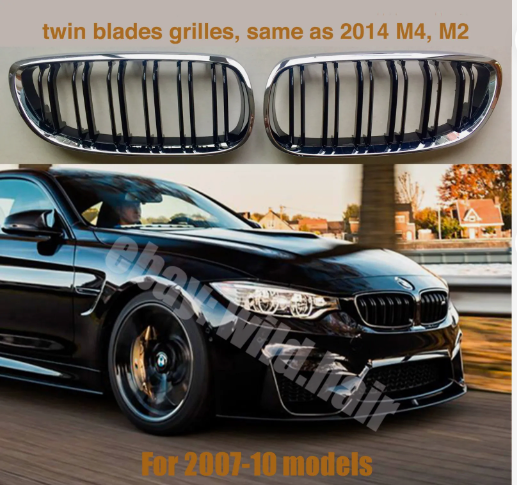 Pre-facelift BMW E92 Coupe E93 Convertible Black M-Power Grille, Double-slat Chrome Surround