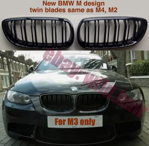 BMW E90 M3 Saloon E92 Coupe E93 Convertible Front Grille, Full Gloss Black Double-bar