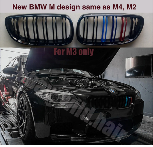 BMW E90 M3 Saloon E92 Coupe E93 Convertible Dual-slat Black Grille, M-Power Tri-Colour