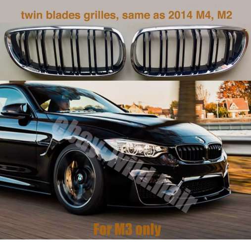 BMW E90 M3 Saloon E92 Coupe E93 Convertible Black Grille, Double-slat Chrome Surround