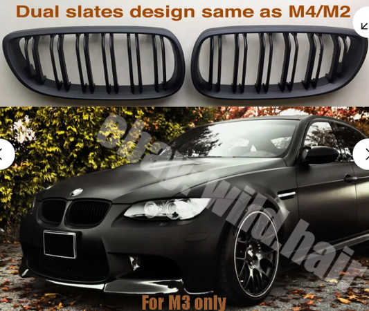 BMW E90 3 Series M3 Saloon E92 Coupe E93 Convertible Front Grille, Full Matte Black Twin-slat