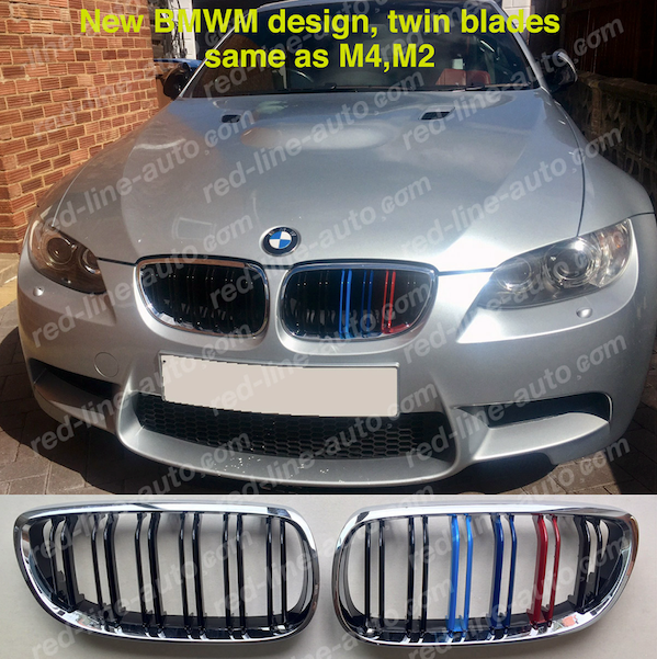 BMW E90 M3 Saloon E92 Coupe E93 Convertible Black Twin-bar Grille, M-Power Tri-Color Chrome Rim