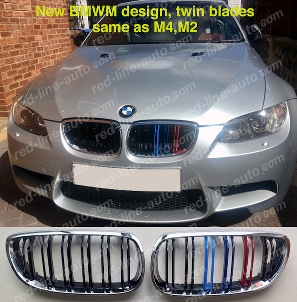 Pre-facelift BMW E92 Coupe E93 Convertible Black Twin-bar Grille, M-Power Tri-Color Chrome Rim