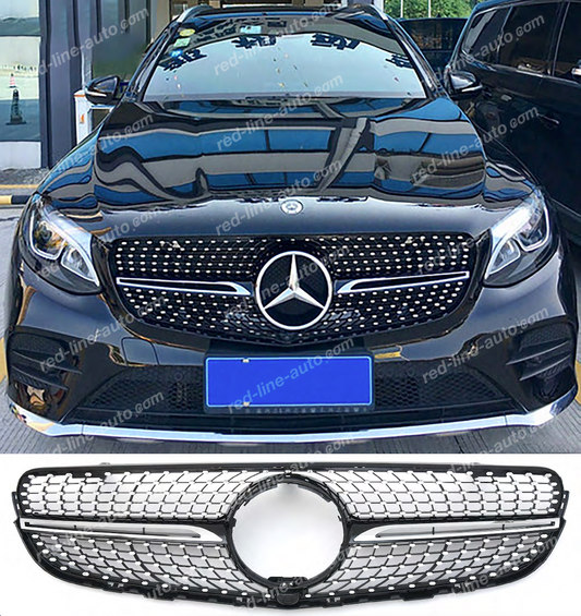 Pre-facelift Mercedes X253 GLC SUV C253 Coupe GLC43 Black AMG Front Grille, Chrome Diamond