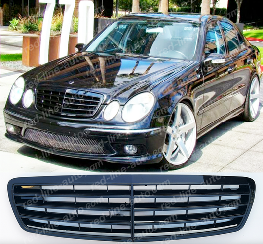 Pre-facelift Mercedes W211 E-Class Saloon S211 Estate VIP Executive Style Grille, Full Gloss Black AMG