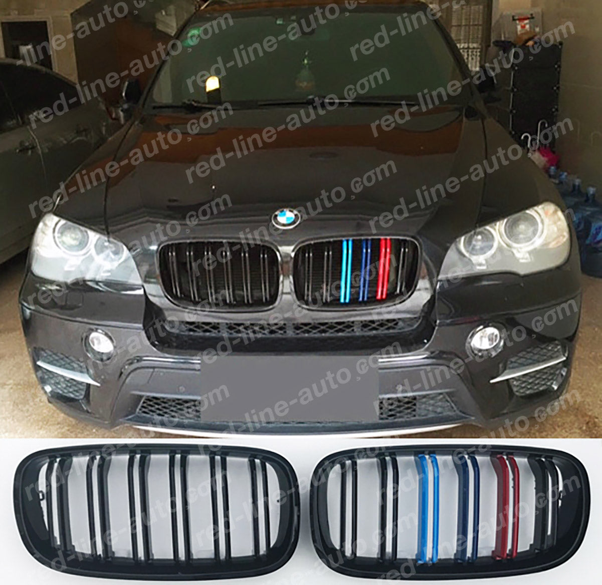 BMW E70 X5 SUV E71 X6 Coupe Twin-Bar Grille, Gloss Black with M-Power Tri-Colours