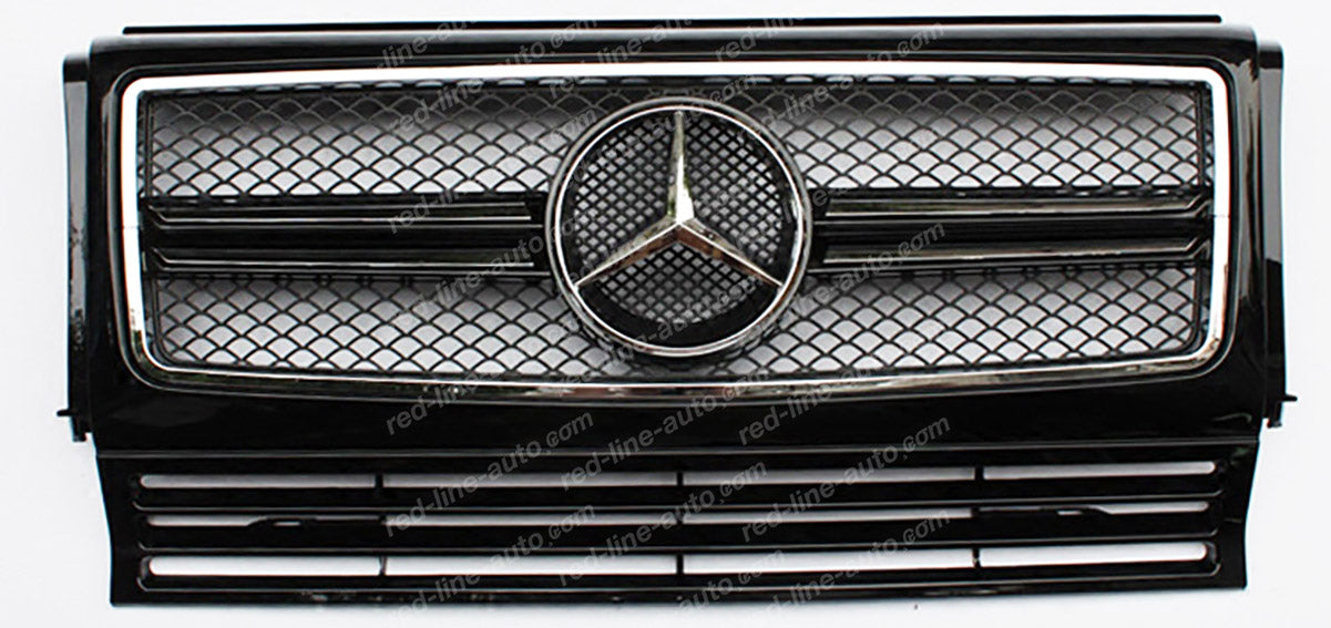 1990-18 Mercedes W463 G-Class SUV AMG G63 Obsidian Black Single-fin Front Grille, Chrome Rim