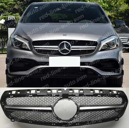 Pre-facelift Mercedes W176 A-Class Hatchback AMG A45 Grille, Matte Chrome Single-bar