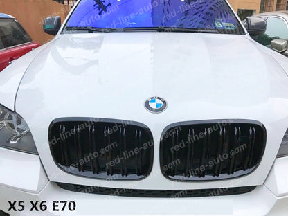 BMW E70 X5 SUV E71 X6 Coupe M-Performance Grilles Full Gloss Black Twin-Bar