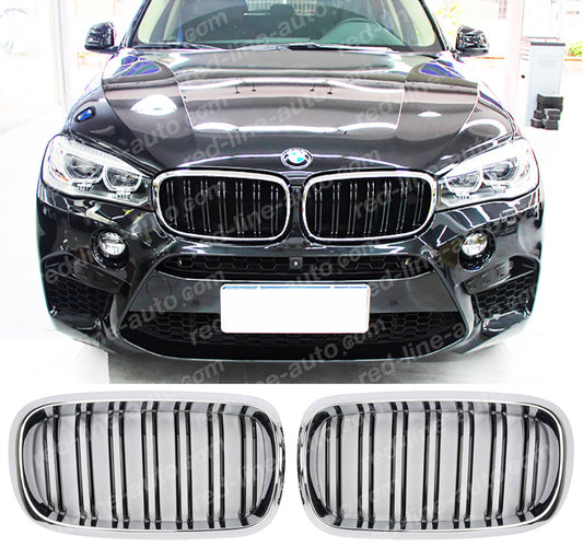 BMW F15 X5 SUV F16 X6 Coupe M-Power Front Grille, Black Dual-Slat with Chrome Surround