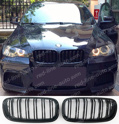 BMW E70 X5 SUV E71 X6 Coupe M-Performance Grilles Full Gloss Black Twin-Bar