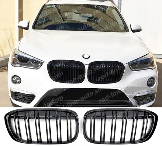 Pre-Facelift BMW X1 F48 SUV M-Performance Front Grille, Full Gloss Black Double-bar