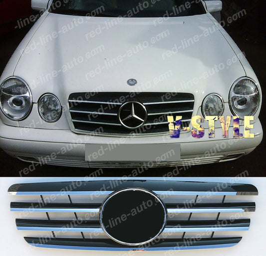 Facelift Mercedes W210 E-Class Saloon S210 Estate AMG Sport Black Grille with Star, Chrome Blades