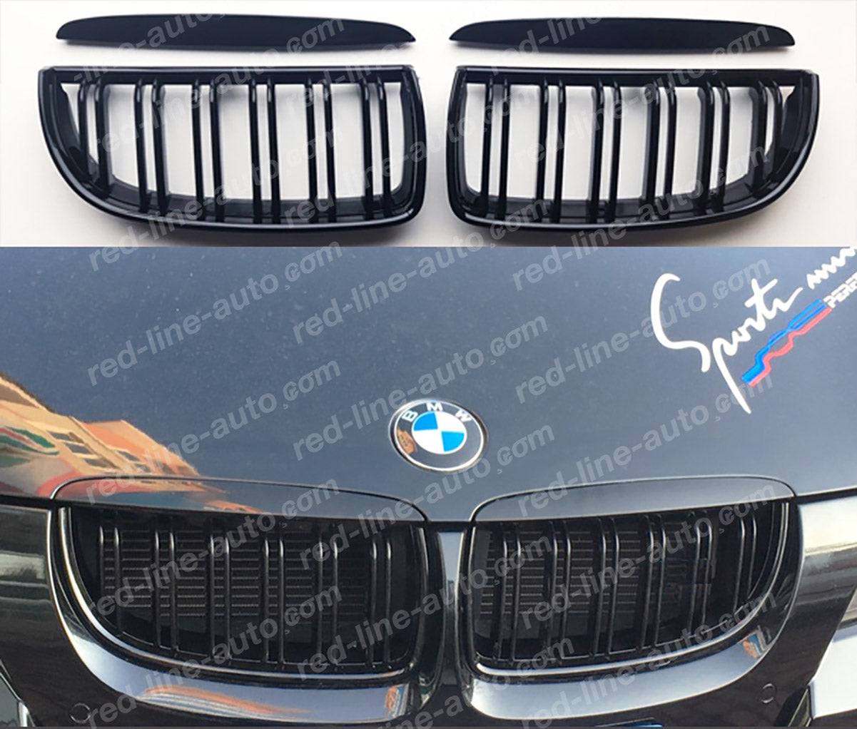 Pre-facelift BMW 3 Series E90 Saloon E91 Estate M-Performance Grille, Gloss Black Double-Bar