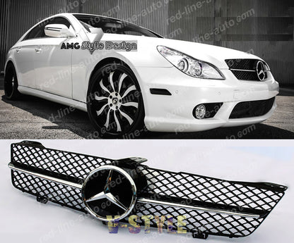 Facelift Mercedes W219 CLS-Class Coupe C219 Black AMG CLS63 Front Grille, Chrome Single-fin