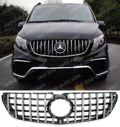 Pre-facelift Mercedes W447 V-Class MPV VIANO Black AMG GT Front Grille, Chrome Panamericana