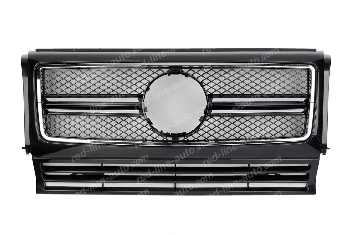 1990-18 Mercedes W463 G-Class SUV AMG G63 Obsidian Black Single-fin Front Grille, Chrome Rim