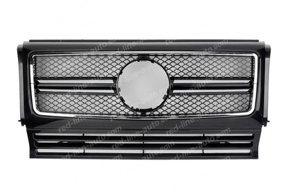 1990-18 Mercedes W463 G-Class SUV AMG G63 Obsidian Black Single-fin Front Grille, Chrome Rim