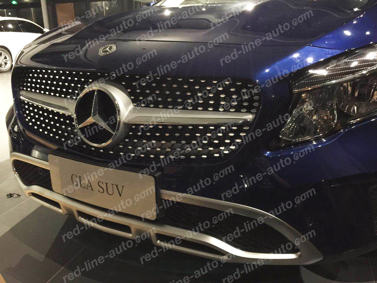 Pre-facelift Mercedes X156 GLA SUV Iridium Silver AMG GLA45 Front Grille, Chrome Diamond