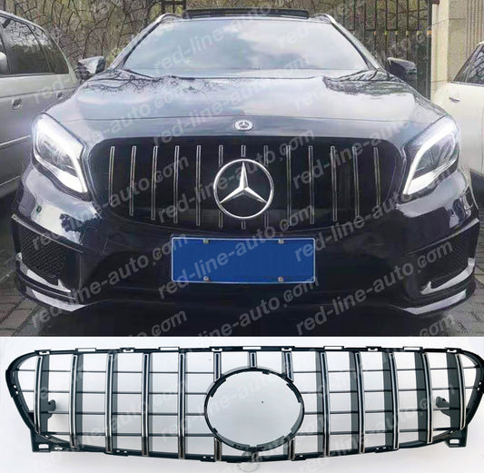 Pre-facelift Mercedes X156 GLA SUV AMG GLA45 Black GT Front Grille, Chrome Panamericana Slat