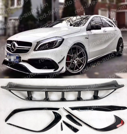 Facelift Mercedes W176 A-Class Front AMG A45 Conversion Aero Kits Canard Splitter Spoiler Diffuser