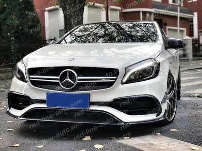 Facelift Mercedes W176 A-Class Front AMG A45 Conversion Aero Kits Canard Splitter Spoiler Diffuser