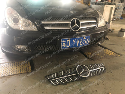 Facelift Mercedes W219 CLS Coupe C219 Black AMG CLS63 Front Grille, Chrome Diamond